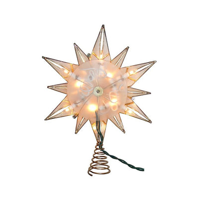 10-Light 12-Point Capiz Star and Center Gem Tree Topper