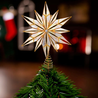 10-Light 12-Point Capiz Star and Center Gem Tree Topper