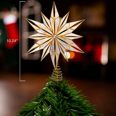 10-Light 12-Point Capiz Star and Center Gem Tree Topper
