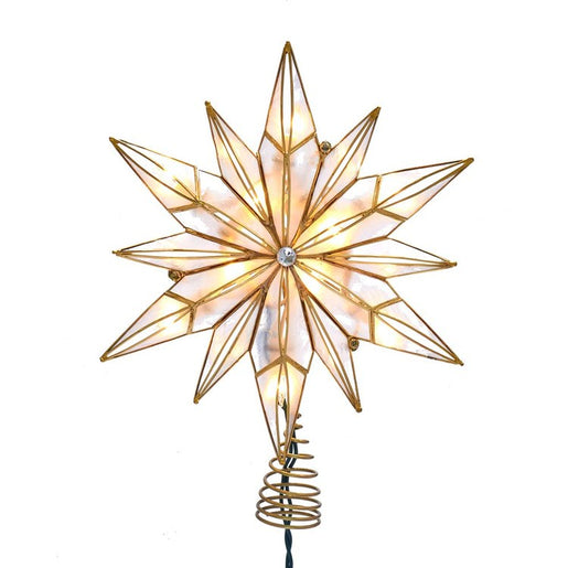 10-Light 12-Point Capiz Star and Center Gem Tree Topper