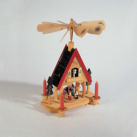 12" Wood Alpine House Carousel with Candles