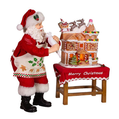 10.5" Fabriche Santa Decorating LED Gingerbread House, Cordless, 2 Piece Set