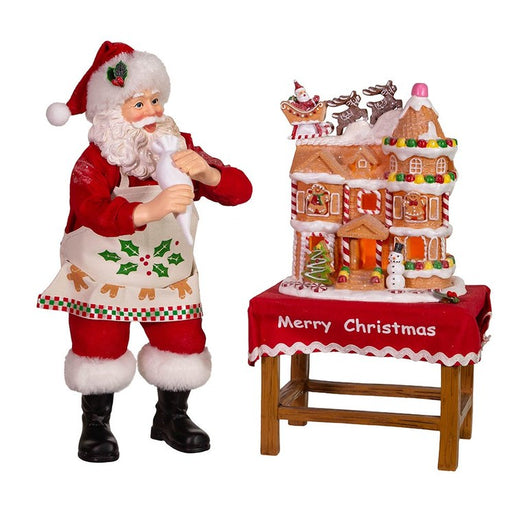 10.5" Fabriche Santa Decorating LED Gingerbread House, Cordless, 2 Piece Set