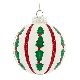 80mm Red and White Holly Leaf Glass Ball Ornaments 6-Piece Set