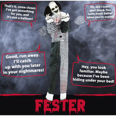 Fester the Clown Life-Size Animatronic Poseable Indoor/Outdoor Halloween Decoration