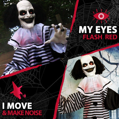 Fester the Clown Life-Size Animatronic Poseable Indoor/Outdoor Halloween Decoration