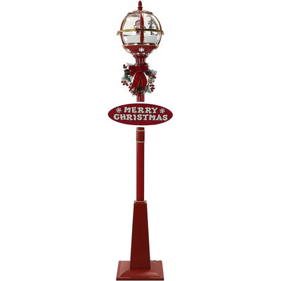 Let It Snow Series 69" Snow Globe Lamp Post with Santa, Signs, Cascading Snow, and Music