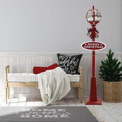 Let It Snow Series 69" Snow Globe Lamp Post with Santa, Signs, Cascading Snow, and Music