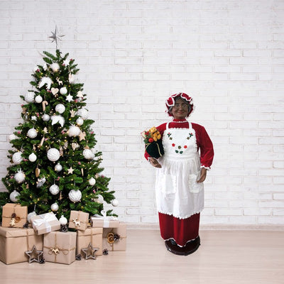 Life-Size 58" African American Dancing Mrs. Claus with Apron