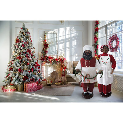 Life-Size 58" African American Dancing Mrs. Claus with Apron