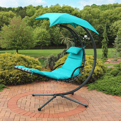 80" Floating Chaise Lounge Chair Swing with Umbrella - Teal