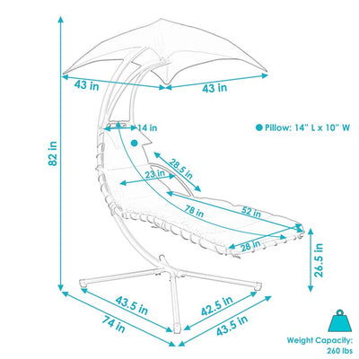 80" Floating Chaise Lounge Chair Swing with Umbrella - Teal