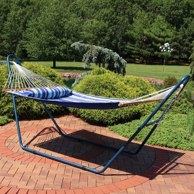 Quilted Two-Person Hammock with Universal Blue Steel Stand - Catalina Beach