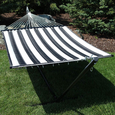 Quilted Fabric Hammock with 12' Stand - Black Stripe