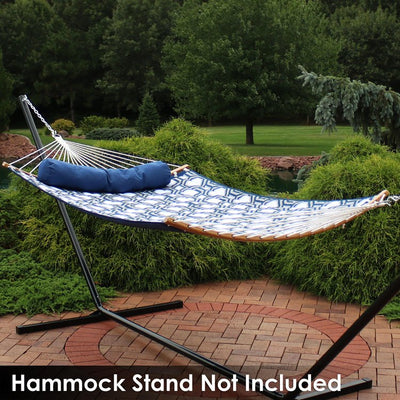 Quilted Hammock with Curved Spreader Bars Navy and Gray Octagon