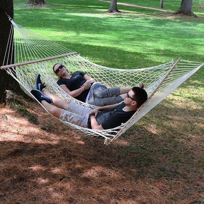 Double Wide Two-Person Cotton Rope Hammock with Spreader Bars - Natural