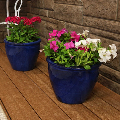 Chalet 12" Ceramic Indoor/Outdoor Planters Set of 2 - Imperial Blue