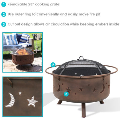 Cosmic 30" Fire Pit with Cooking Grill and Spark Screen