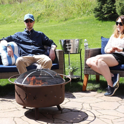 Cosmic 30" Fire Pit with Cooking Grill and Spark Screen