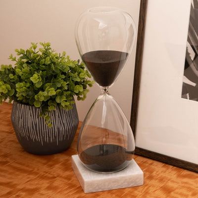 90-Minute Hourglass Sand Timer on Marble Base with Black Sand