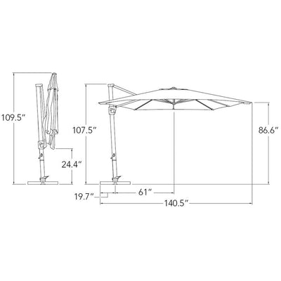 Bali 10' Square Cantilever Umbrella with Cross Bar Stand