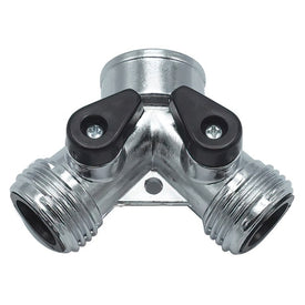 Hose Wye with Shut Off Valves Die Cast Chrome Plated