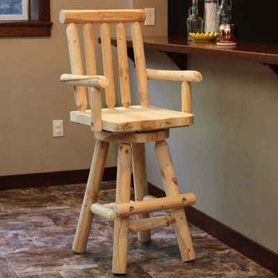 Rustic Log-Style 4' Unfinished Wood Bar Stool