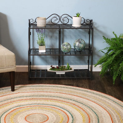 Three-Tier Metal Iron Plant Stand with Scroll Edging - Black