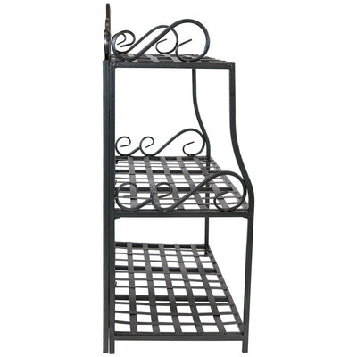 Three-Tier Metal Iron Plant Stand with Scroll Edging - Black
