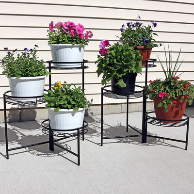 22" Three-Tiered Indoor/Outdoor Plant Stands Set of 2 - Black