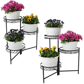 22" Three-Tiered Indoor/Outdoor Plant Stands Set of 2 - Black