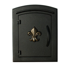 Manchester Non-Locking Column Mount Mailbox with Fleur-De-Lis Logo - Black
