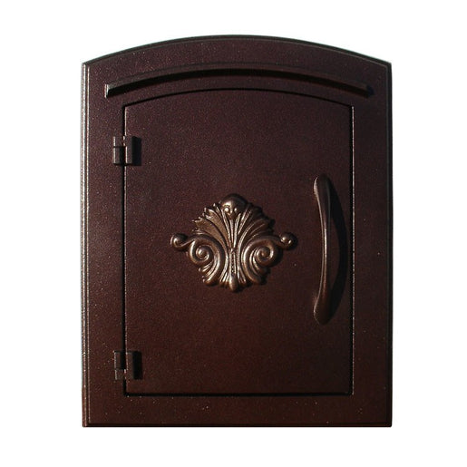 Manchester Non-Locking Column Mount Mailbox with Scroll Logo - Antique Copper
