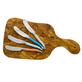 Laguiole 14" Olive Wood Cheese Board with Four Spreaders