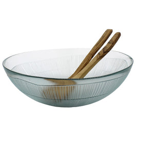 Recycled Clear Glass Birch Salad Bowl and Olive Wood Servers