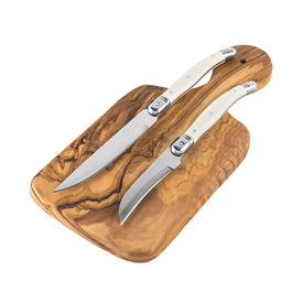 11" Olive Wood Cutting Board and Two Laguiole Citrus Knives