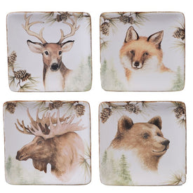 Mountain Retreat 6" Square Canape Plates Set of 4 Assorted