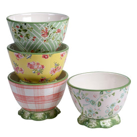 English Garden Pedestal Ice Cream Bowls asst Set of 4