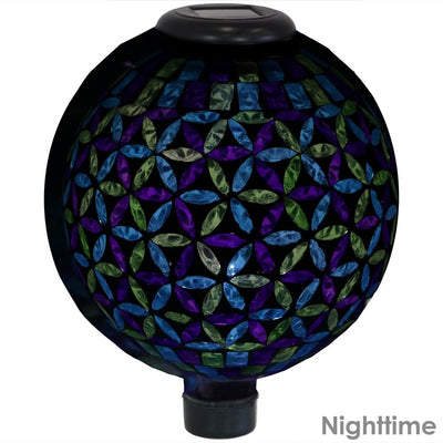 10" Cool Blooms Glass Mosaic Gazing Globe with Solar-Powered Light