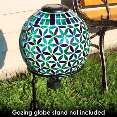10" Cool Blooms Glass Mosaic Gazing Globe with Solar-Powered Light
