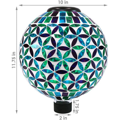 10" Cool Blooms Glass Mosaic Gazing Globe with Solar-Powered Light