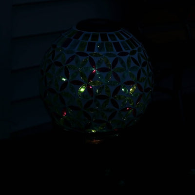 10" Cool Blooms Glass Mosaic Gazing Globe with Solar-Powered Light