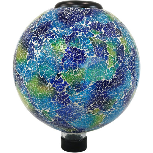 10" Azul Terra Crackled Glass Gazing Globe with Solar-Powered LED Light