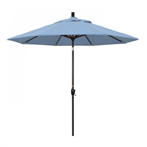 Pacific Trail Series 9' Patio Umbrella with Bronze Aluminum Pole and Ribs Push Button Tilt Crank Lift and Sunbrella 1A Air Blue Fabric