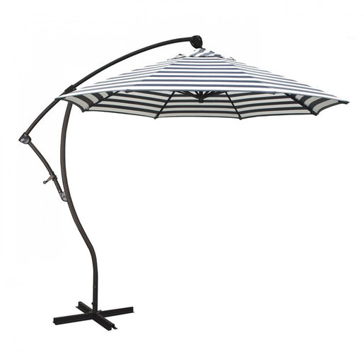 Bayside Series 9' Cantilever with Bronze Aluminum Pole and Ribs360 Rotation Tilt Crank Lift and Olefin Navy White Cabana Stripe Fabric