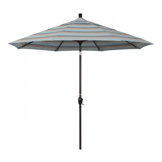 Pacific Trail Series 9' Patio Umbrella with Bronze Aluminum Pole and Ribs Push Button Tilt Crank Lift and Sunbrella 1A Gateway Mist Fabric