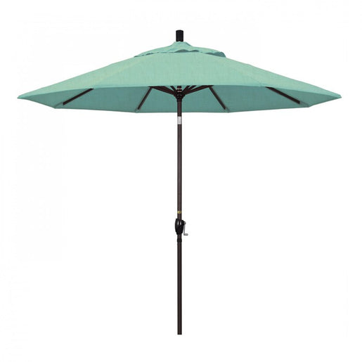 Pacific Trail Series 9' Patio Umbrella with Bronze Aluminum Pole and Ribs Push Button Tilt Crank Lift and Sunbrella 1A Spectrum Mist Fabric