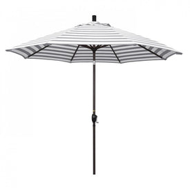 Pacific Trail Series 9' Patio Umbrella with Bronze Aluminum Pole and Ribs Push Button Tilt Crank Lift and Olefin Gray White Cabana Stripe Fabric