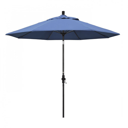Sun Master Series 9' Patio Umbrella with Matted Black Aluminum Pole Fiberglass Ribs Collar Tilt Crank Lift and Olefin Frost Blue Fabric