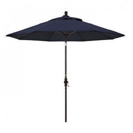 Sun Master Series 9' Patio Umbrella with Bronze Aluminum Pole Fiberglass Ribs Collar Tilt Crank Lift and Sunbrella 1A Navy Fabric